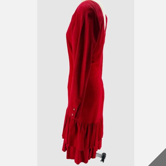 VAKKO Vtg 80s Red Suede Drop Waist Ruffle LSV Dress 6 Cowgirl Western Boho - Picture 6 of 11